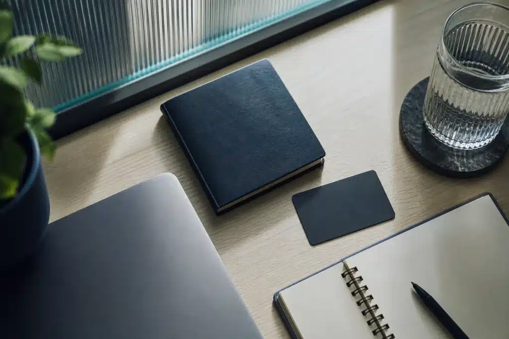 How to buy Chainlink (LINK): What the Available Evidence Shows 8 An unbranded card and blank notebook beside a laptop.