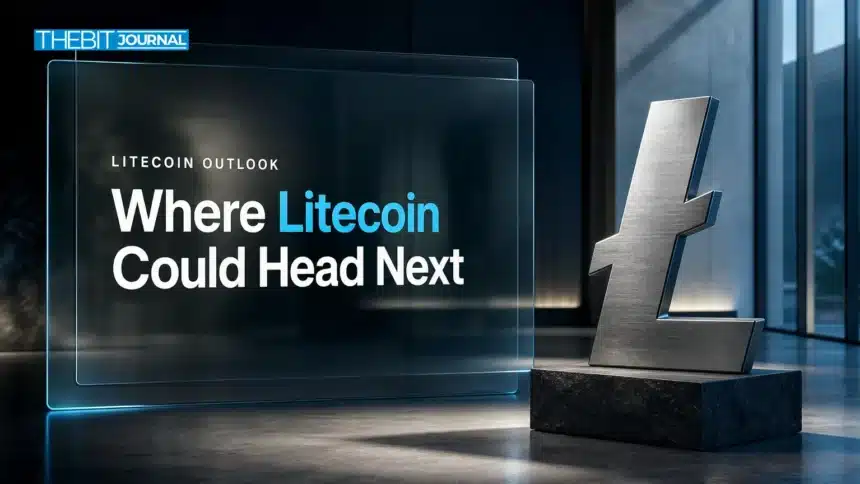 Litecoin Price Prediction 2026-2030: LTC Scenarios, Key Levels and Risks 7 Brushed-silver Litecoin sculpture in a gallery illustrating the Litecoin price prediction 2026-2030