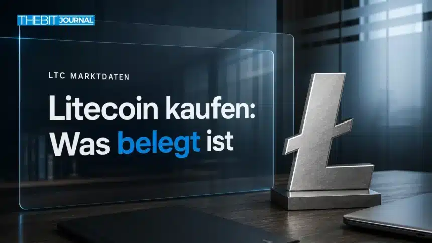 Litecoin kaufen: Verifizierter Marktkontext und Grenzen der Recherche 7 Litecoin kaufen: Metallsymbol auf einem Schreibtisch neben geschlossenen Rechercheunterlagen
