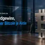 Stahlskulptur eines Bitcoin-Symbols in einem Sitzungssaal zu den MicroStrategy Quartalszahlen für Q3
