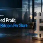 Steel bitcoin sculpture in a boardroom illustrating MicroStrategy Q3 earnings and its record operating income