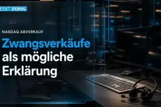 Nasdaq Crash: Leerer institutioneller Handelsplatz mit Headset und dunklen Monitoren nach Börsenschluss