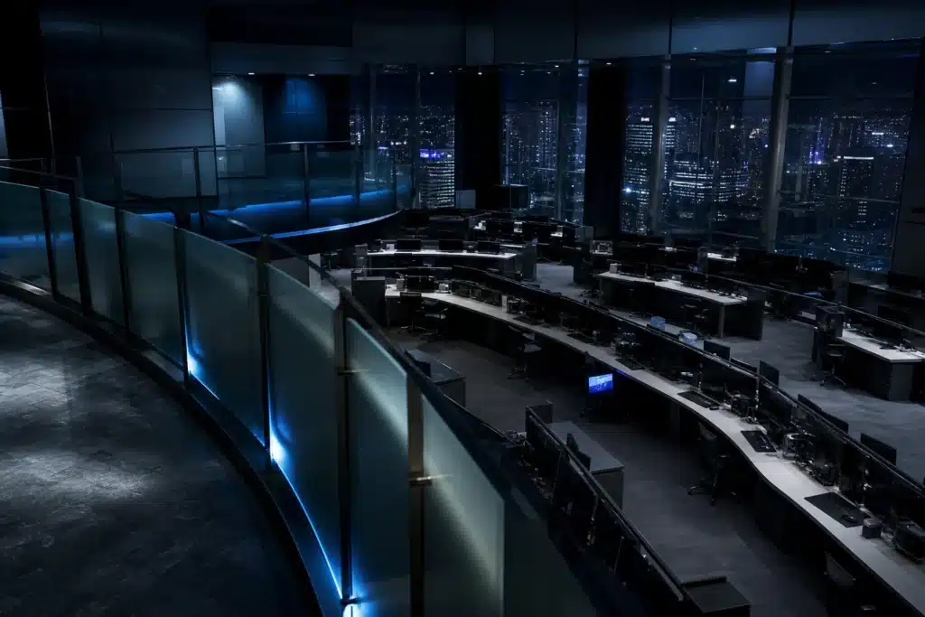 Suspected Binance Hack Sends Bitcoin Below $79,000; Losses Estimated Up to $5.9B 9 Empty trading floor at night with dim screens and city lights, reflecting crypto market selloff