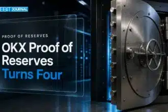 Steel vault door in a data center illustrating OKX proof of reserves reaching four years