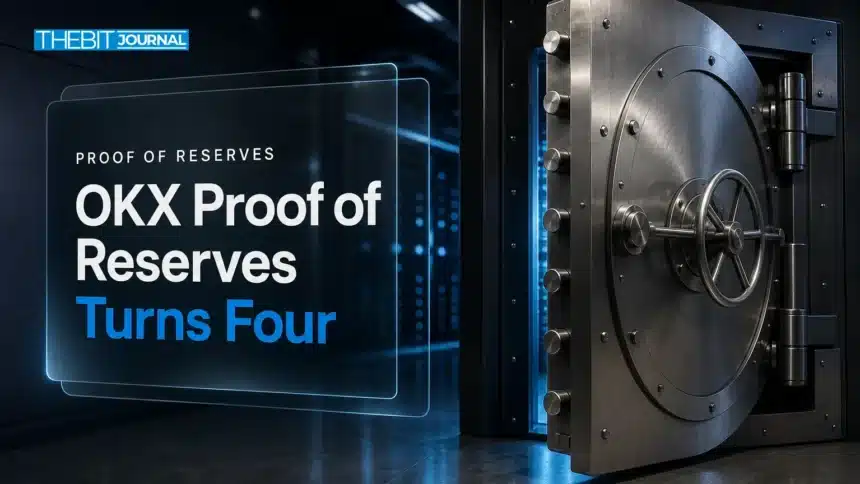 Steel vault door in a data center illustrating OKX proof of reserves reaching four years