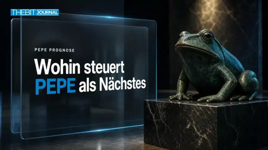 Pepe Prognose 2030: PEPE-Szenarien, wichtige Marken und Risiken ab 2026 7 Froschskulptur aus Bronze auf Marmorsockel als Titelbild zur Pepe Prognose 2030