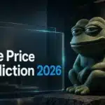 Green frog sculpture on a stone pedestal illustrating Pepe price prediction 2026