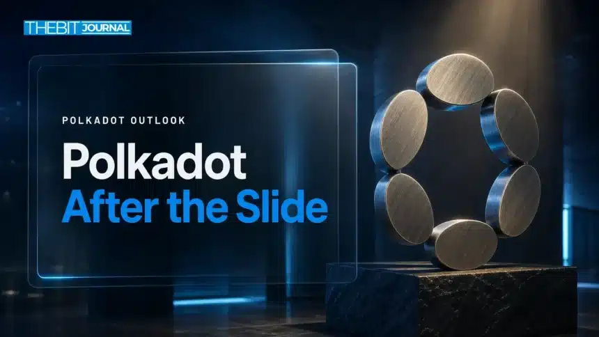 Polkadot Price Prediction 2026-2030: DOT Scenarios, Levels and Risks 7 Brushed-metal Polkadot sculpture illustrating a Polkadot price prediction 2026-2030