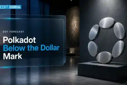 Brushed-metal Polkadot sculpture in a dim gallery illustrating Polkadot price prediction 2026