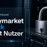 Aufgebrochenes Vorhängeschloss an einem Serverschrank als Symbol für den Polymarket Hack über einen Drittanbieter
