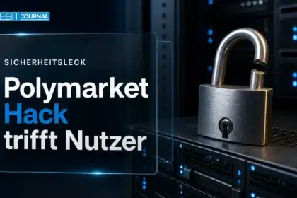 Aufgebrochenes Vorhängeschloss an einem Serverschrank als Symbol für den Polymarket Hack über einen Drittanbieter
