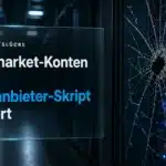 Serverschrank mit gesprungener Glastür und offenem Vorhängeschloss als Symbol für den Polymarket Hack