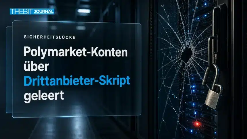Polymarket Hack: Hunderte Konten über Drittanbieter geleert 7 Serverschrank mit gesprungener Glastür und offenem Vorhängeschloss als Symbol für den Polymarket Hack