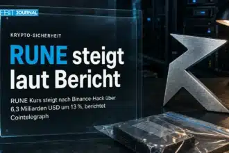 RUNE Kurs im Fokus: Metallemblem neben einem versiegelten Datenträger auf einem forensischen Arbeitsplatz