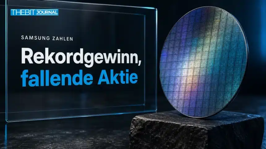 Siliziumwafer auf Steinsockel als Symbol für die Samsung Aktie, die trotz Rekordgewinn im Chipgeschäft fällt