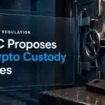 Vault door and hardware key module illustrating the SEC crypto custody proposal for advisers and funds