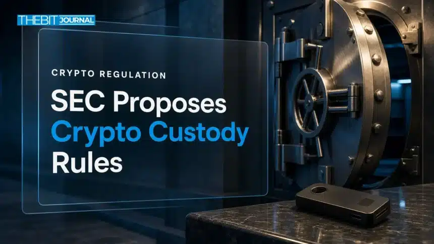 SEC Crypto Custody Proposal Could Open Self-Custody Path for Advisers 7 Vault door and hardware key module illustrating the SEC crypto custody proposal for advisers and funds