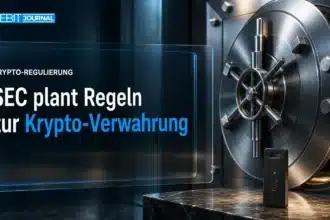 Tresortür und Hardware-Schlüsselmodul als Symbol für die SEC Krypto-Verwahrung bei Beratern und Fonds