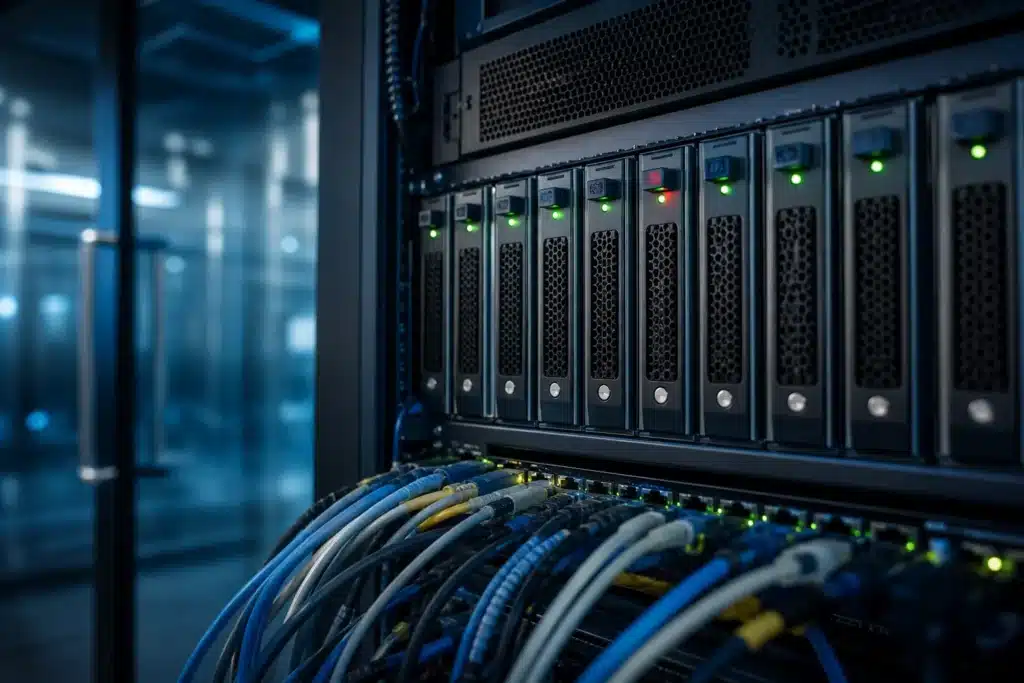 Binance Hack Probe: Suspicious Outflows Reach Up to $5.8 Billion 8 Server rack with a single red warning light among green status lights in a data center