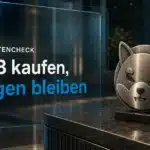 Shiba-Inu-Metallemblem neben einer geschlossenen Dokumentenmappe als Symbol für offene Kauffragen