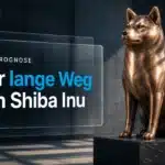 Kupferne Shiba-Inu-Skulptur in einer dunklen Galerie als Motiv zur Shiba Inu Prognose 2030
