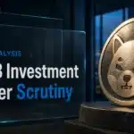 Shiba Inu investment analysis illustrated by a metal SHIB emblem under an inspection light