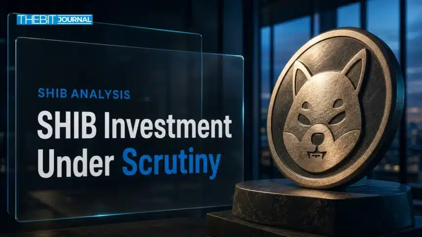 Shiba Inu investment in 2026: What the Evidence Shows 7 Shiba Inu investment analysis illustrated by a metal SHIB emblem under an inspection light