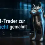 Shiba Inu Liquidationen: Metallskulptur eines Shiba Inu auf einem nächtlichen Trading-Desk