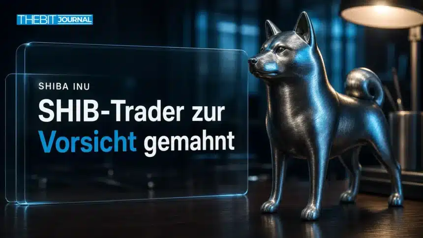 Shiba Inu Liquidationen von 20 Mio. Dollar: Team mahnt zur Vorsicht 7 Shiba Inu Liquidationen: Metallskulptur eines Shiba Inu auf einem nächtlichen Trading-Desk