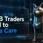 Metal Shiba Inu sculpture on a night trading desk after the Shiba Inu liquidation wave
