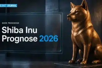 Kupferskulptur eines Shiba Inu in einer dunklen Galerie zur Shiba Inu Prognose 2026