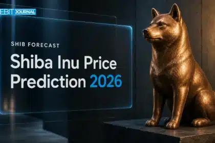 Copper Shiba Inu sculpture in a dim gallery illustrating Shiba Inu price prediction 2026