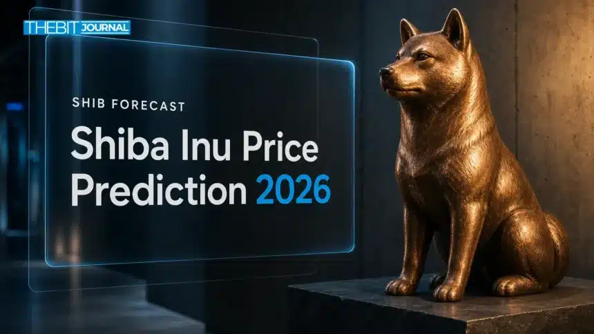Shiba Inu Price Prediction 2026: SHIB Scenarios, Key Levels and Risks 7 Copper Shiba Inu sculpture in a dim gallery illustrating Shiba Inu price prediction 2026