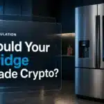 Smart refrigerator glowing in a dark kitchen, illustrating the CFTC AI agents debate