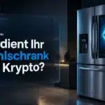 Smarter Kühlschrank leuchtet in einer dunklen Küche, Symbolbild zur Debatte um CFTC KI-Agenten