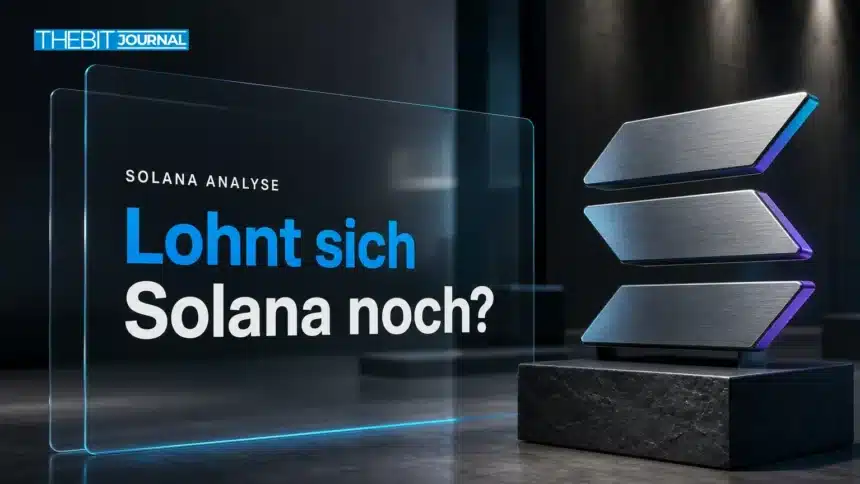 Lohnt sich Solana 2026? Was die Daten wirklich zeigen 7 Gebürstete Metallskulptur des Solana-Symbols in einer Galerie zur Frage, lohnt sich Solana