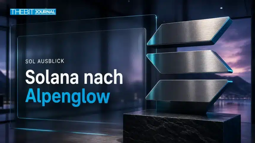 Solana Prognose 2026: SOL-Szenarien, wichtige Marken und Risiken 7 Solana-Skulptur aus gebürstetem Metall als Symbol für die Solana Prognose 2026