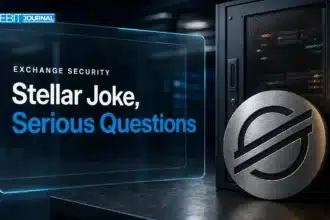 Binance hack coverage illustrated by a metal Stellar emblem beside a closed security cabinet