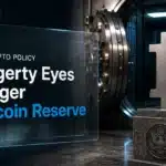 Steel bitcoin sculpture in a vault illustrating the US Strategic Bitcoin Reserve expansion debate