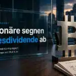 Gebürstete Bitcoin-Skulptur auf einem Konferenztisch nach der Abstimmung zur Strategy Dividende
