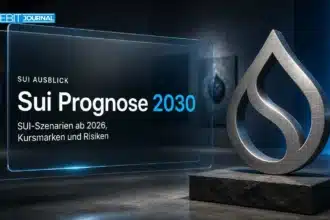 Tropfenskulptur aus gebürstetem Metall als Symbol für die Sui Prognose 2030