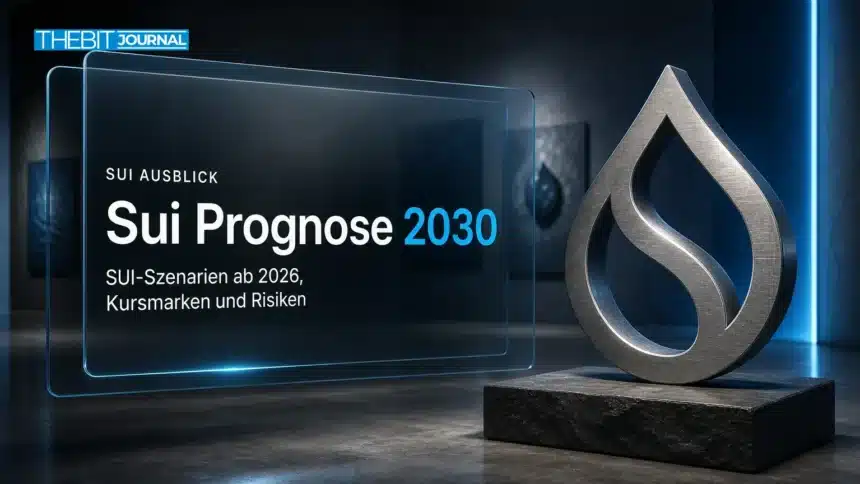 Sui Prognose 2030: SUI-Szenarien ab 2026, Kursmarken und Risiken 7 Tropfenskulptur aus gebürstetem Metall als Symbol für die Sui Prognose 2030