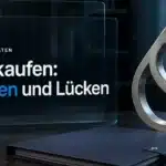 Sui kaufen: Tropfenförmige Metallskulptur und geschlossene Dokumentenmappe als Motiv für die Prüfung von Marktdaten