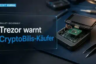 Geöffnete Hardware-Wallet auf einer Laborwerkbank zum Bericht über das Trezor CryptoBilis Implantat