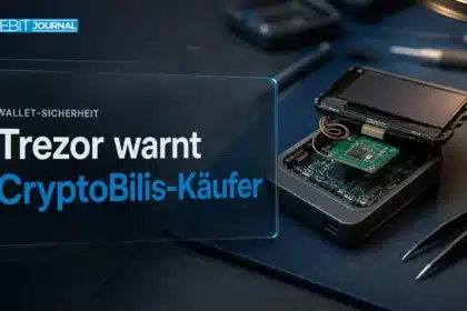 Geöffnete Hardware-Wallet auf einer Laborwerkbank zum Bericht über das Trezor CryptoBilis Implantat