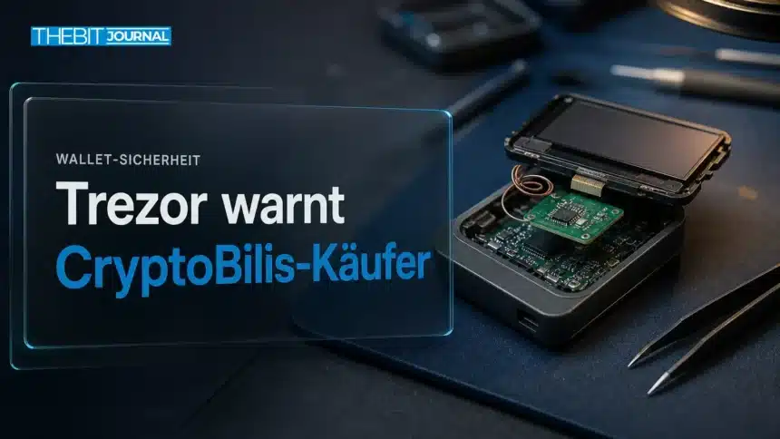 Trezor CryptoBilis Implantat: Käufer sollen ihre Coins umziehen 7 Geöffnete Hardware-Wallet auf einer Laborwerkbank zum Bericht über das Trezor CryptoBilis Implantat
