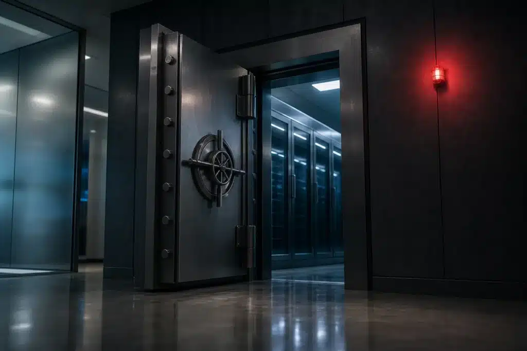 Is TRON a Good Investment in 2026? What the Data and Risks Show 9 Steel vault door in a custody facility, representing security and concentration risks for TRX