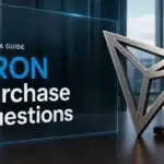 Conceptual TRON emblem on a desk beside a closed research folder.