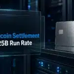 Steel payment card on a server rack illustrating Visa stablecoin settlement growth