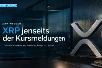 XRP einfach erklärt: XRP-Metallskulptur im Recherchebüro